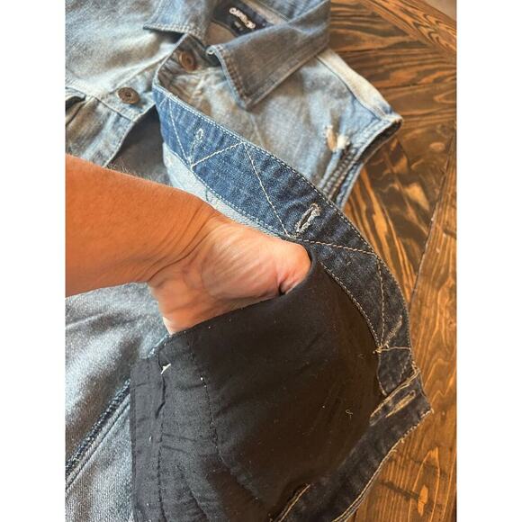 Carbon Women Large Blue Distressed Denim Vest Sleeveless Y2K Grunge Biker Summer - Picture 7 of 8